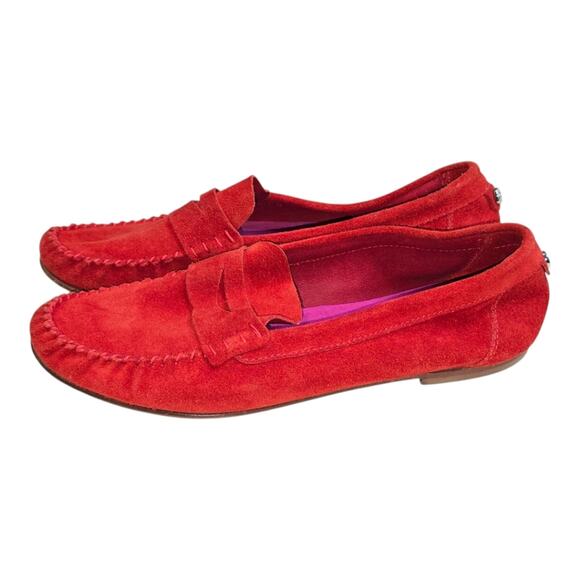 Aquatalia Suede Penny Loafers Women's 7‎ BRIGHT Red Pink - Picture 2 of 9